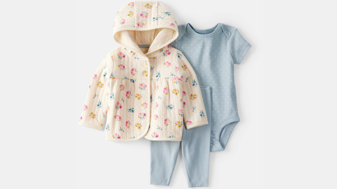 Carters Baby 3 Piece Floral Quilted Little Jacket Set Carters Baby 3 Piece Floral Quilted Little Jacket Set
