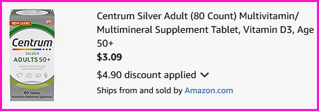 Centrum Silver 80 Count Multivitamins Checkout Screen