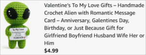 Checkout page of Valentines Day Handmade Crochet Alien