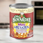 Chef Boyardee Mini Bites ABCs 123s with Meatballs Pasta on the Table