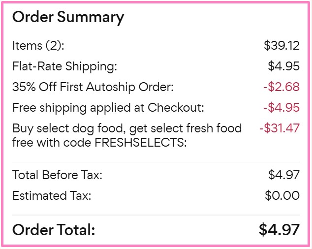 Chewy Dog Food Checkout Screenshot Chewy Dog Food Checkout Screenshot