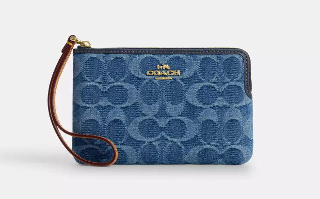 Coach Outlet Corner Zip Wristlet In Signature Denim Coach Outlet Corner Zip Wristlet In Signature Denim