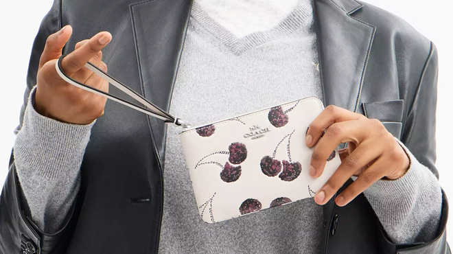 Coach Outlet Corner Zip Wristlet With Cherry Print