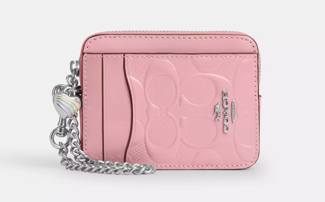 Coach Outlet Zip Card Case In Signature Leather With Heart Charm Coach Outlet Zip Card Case In Signature Leather With Heart Charm