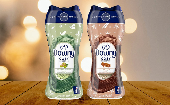 Downy Cozy Collection In Wash Laundry Scent Booster Beads on the Table