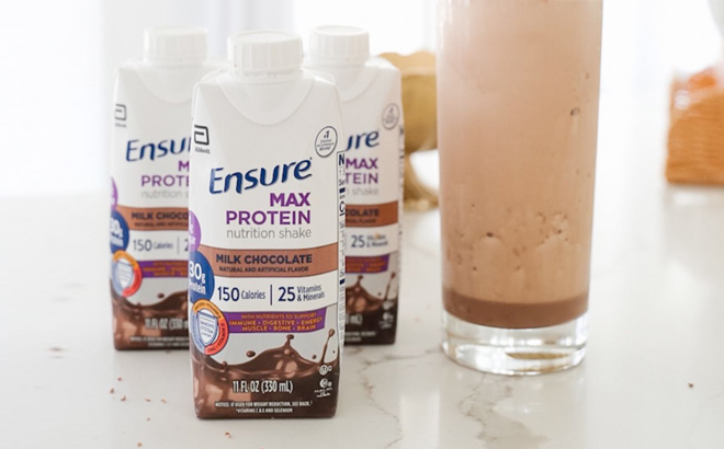 Ensure Max Protein Shakes on a table