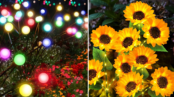 Firefly Solar Lights 4 Pack and Hakol Solar Garden Lights 3 Pack with 9 Sunflower Lights