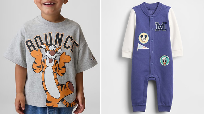 GAP Baby Toddler Winnie The Pooh Oversized Graphic T Shirt and Disney Baby VintageSoft Varsity One Piece