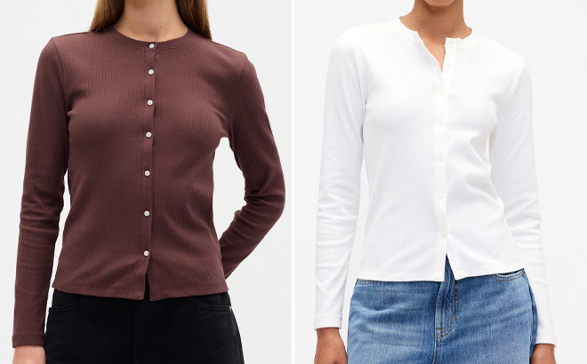 GAP Factory Womens Ribbed Button Up Tops