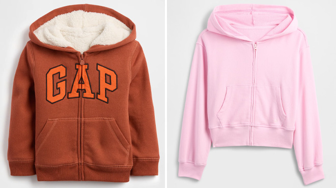 GAP Factory babyGap Logo Sherpa Lined Zip Hoodie and Kids Relaxed Wedge Zip Hoodie
