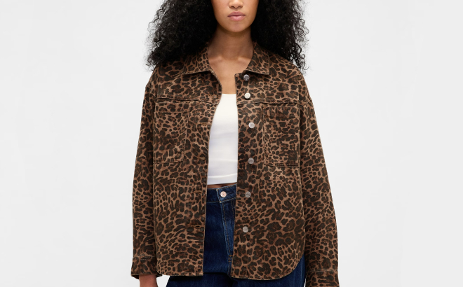 GAP Leopard Denim Shirt Jacket