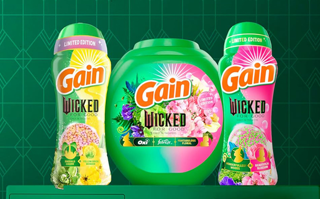 Gain x Wicked Laundry Scent Boosters and Detergent Pacs on a Washing Machine
