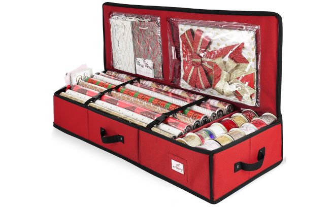 Hearth Harbor Wrapping Paper Storage Container red
