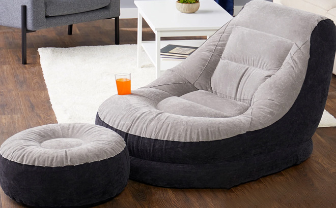 Intex Inflatable Ultra Lounge Chair With Cup Holder And Ottoman Set