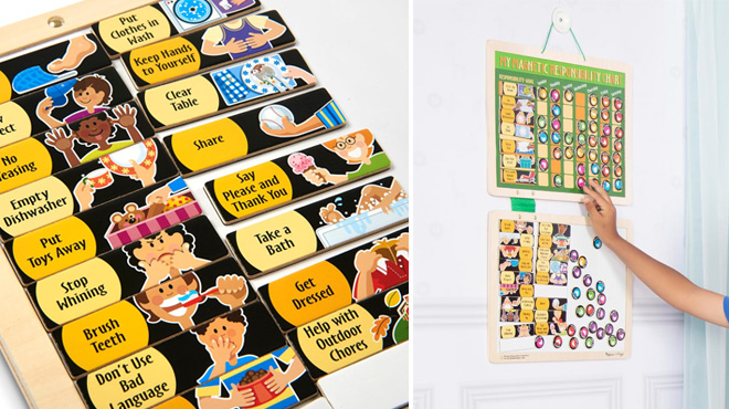 Melissa Doug Deluxe Wooden Magnetic Responsibility Chart with 90 Magnets