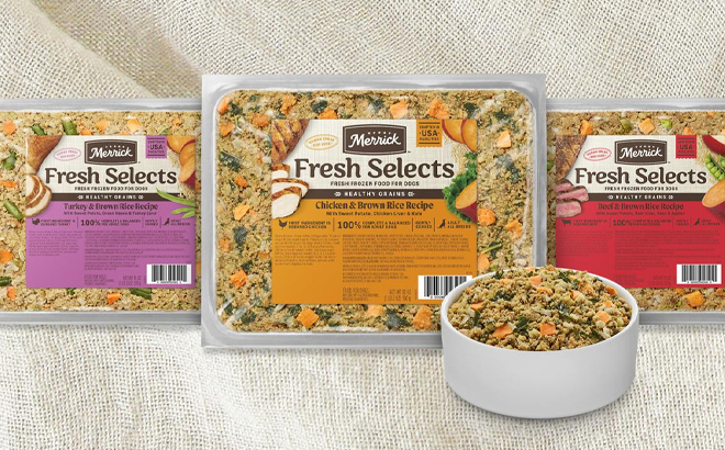 Merrick Fresh Selects Beef Brown Rice Chicken Brown Rice Turkey Brown Rice Frozen Dog Food 18 oz pouch Merrick Fresh Selects Beef Brown Rice Chicken Brown Rice Turkey Brown Rice Frozen Dog Food 18 oz pouch