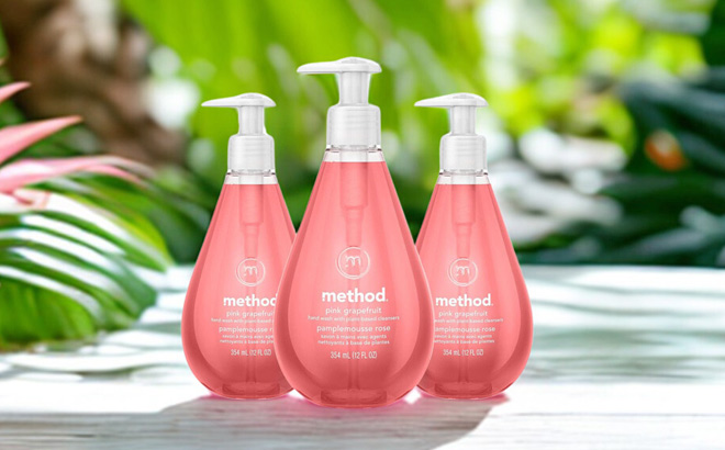 Method Gel Hand Soap in Pink Grapefruit on a Table Method Gel Hand Soap in Pink Grapefruit on a Table