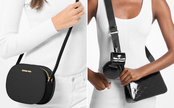 Michael Kors Outlet Jet Set Travel Medium Saffiano Leather Crossbody Bag and Small Patent Logo Debossed Crossbody Bag with Case