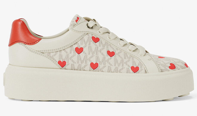Michael Kors Outlet Romey Printed Signature Logo Platform Sneaker in Vanilla Combo Color
