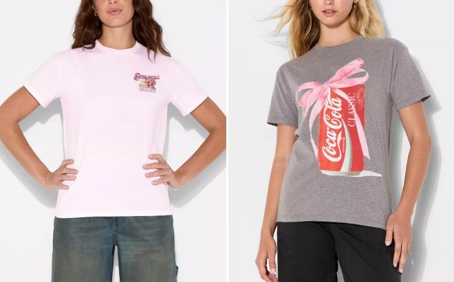 Modern Lux Womens Botanical Garden Short Sleeve Graphic T Shirt and Coca Cola Bow Short Sleeve Graphic T Shirt
