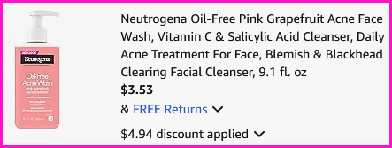 Neutrogena Face Wash Checkout Screen