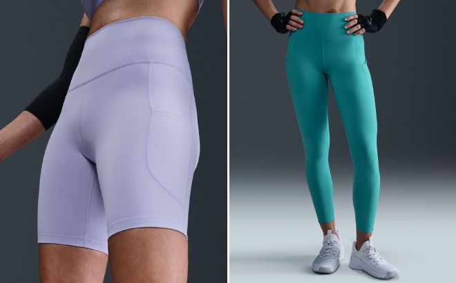 Nike Womens One High Waisted 8 Biker Shorts With Pockets and Nike Womens One High Waisted 78 Leggings Nike Womens One High Waisted 8 Biker Shorts With Pockets and Nike Womens One High Waisted 78 Leggings