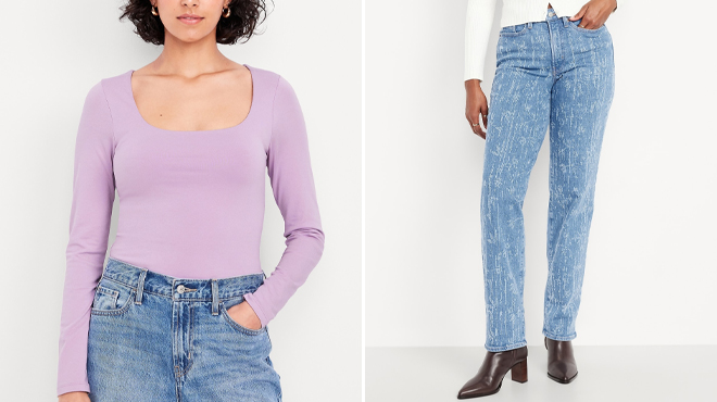 Old Navy Fitted Double Layer Scoop Neck Top and Old Navy Curvy High Waisted OG Loose Textured Jeans Old Navy Fitted Double Layer Scoop Neck Top and Old Navy Curvy High Waisted OG Loose Textured Jeans