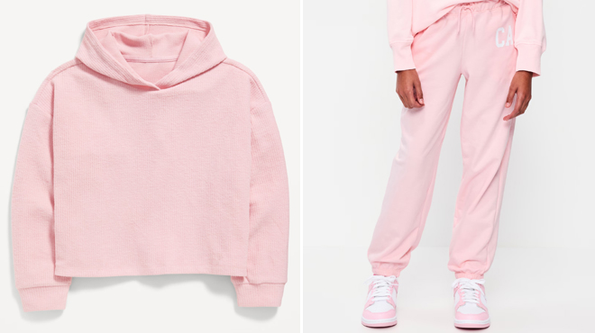 Old Navy Girls CozePlush Pullover Hoodie and Old Navy Girls Favorite Fleece High Waisted Jogger Sweatpants