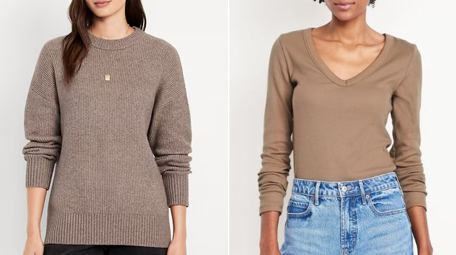 Old Navy SoSoft Crew Neck Tunic Sweater and Cozy Snug Long Sleeve V Neck T Shirt Old Navy SoSoft Crew Neck Tunic Sweater and Cozy Snug Long Sleeve V Neck T Shirt