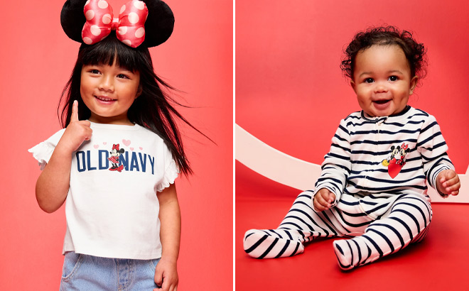 Old Navy x Disney Minnie Mouse Toddler Girls T Shirt and Old Navy x Disney Baby Sleep and Play One Piece