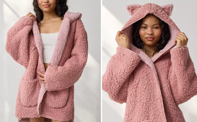 Out From Under Cloud Nine Reversible Fleece Hooded Teddy Robe 1