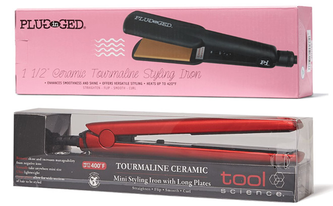 Plugged In HeatMaster Ceramic Flat Iron and Tool Science Mini Flat Iron with Long Plates