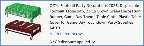 QZYL Disposable Football Tablecloth 2 Pack Checkout Page