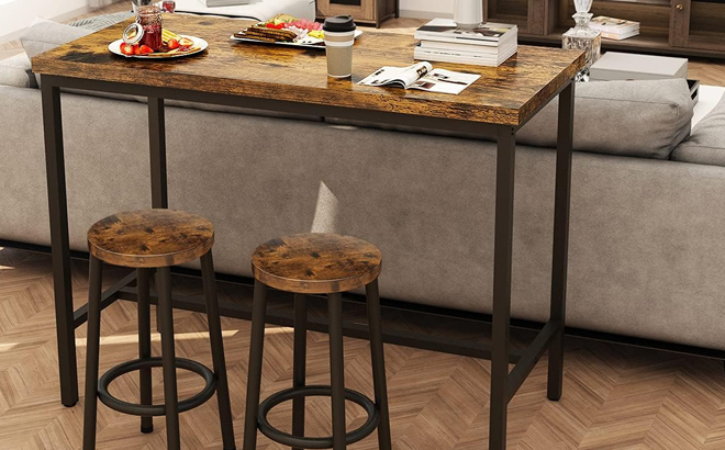 Recaceik 3 Piece Pub Dining Set in Rustic Brown