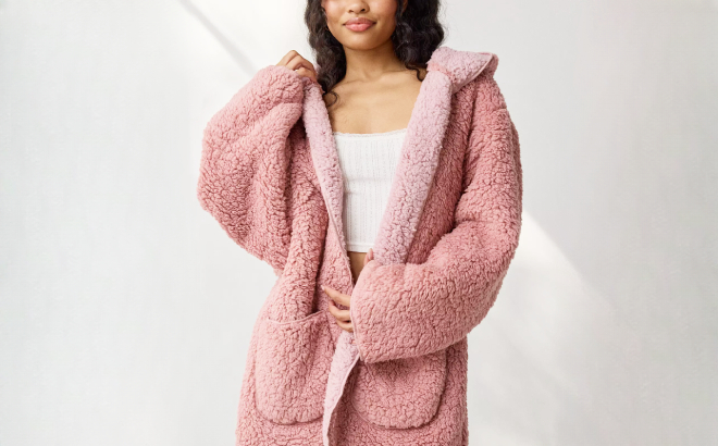 Reversible Fleece Hooded Teddy Robe