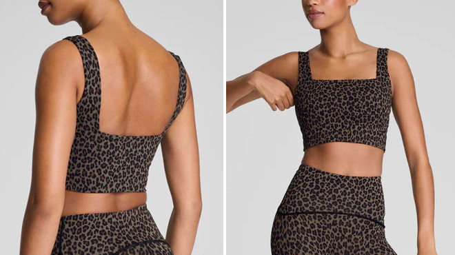 Spanx Leopard Print Cropped Square Neck Shelf Tank 1