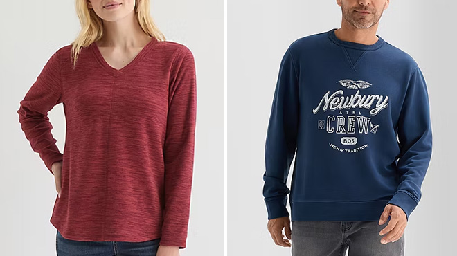 St Johns Bay Womens V Neck Polar Fleece Long Sleeve Sweatshirt and French Terry Graphic Mens Crew Neck Long Sleeve Sweatshirt St Johns Bay Womens V Neck Polar Fleece Long Sleeve Sweatshirt and French Terry Graphic Mens Crew Neck Long Sleeve Sweatshirt