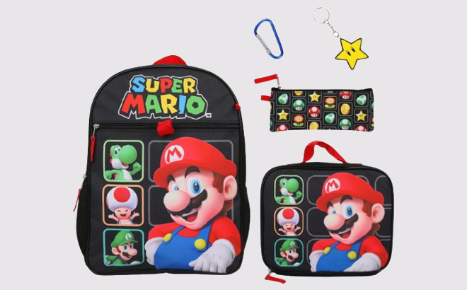 Super Mario Bros 5 Piece Backpack Set