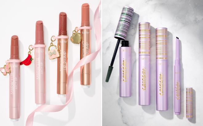 Tarte 4 Piece Maracuja Juicy Lip Collection with Charms and Tartelette Tubing Mascara 3 pack with Black Eyeliner