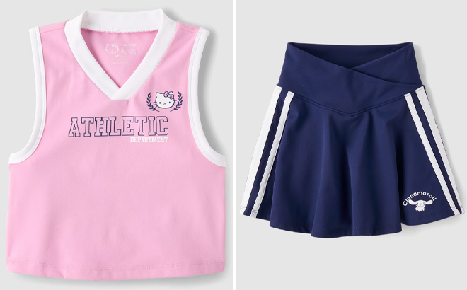 The Childrens Place Girls Hello Kitty Quick Dry Contrast Tank Top and Girls Hello Kitty Quick Dry Side Stripe Crossover Skort The Childrens Place Girls Hello Kitty Quick Dry Contrast Tank Top and Girls Hello Kitty Quick Dry Side Stripe Crossover Skort
