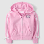 The Childrens Place Girls Hello Kitty Side Stripe Bow Premium Fleece Zip Up Hoodie