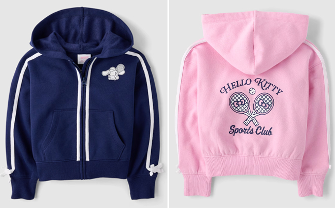The Childrens Place Girls Hello Kitty Side Stripe Bow Premium Fleece Zip Up Hoodies The Childrens Place Girls Hello Kitty Side Stripe Bow Premium Fleece Zip Up Hoodies