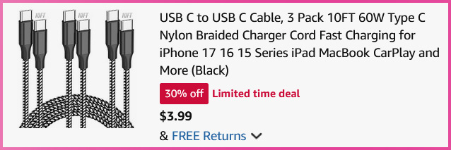 USB Cable 3 Pack Cart