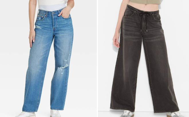 Universal Thread Womens Mid Rise 90s Baggy Jeans and Wild Fable Womens Low Rise Wide Leg Loose Jeans