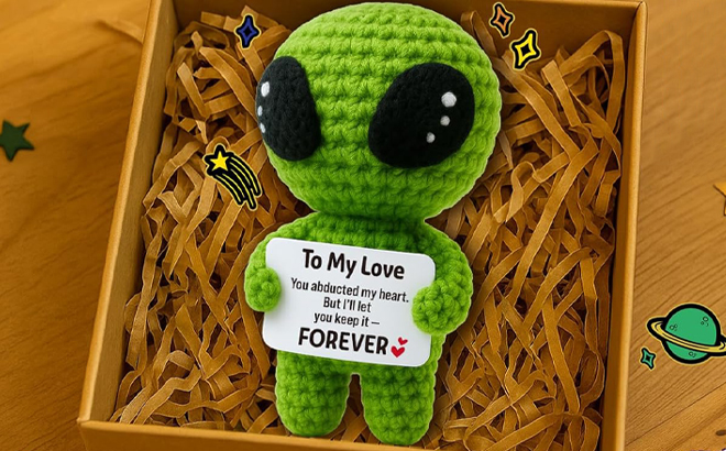Valentines Day Crochet Alien in a Box