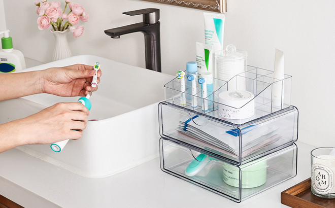 Vtopmart 3 Tier Clear Makeup Organizer with Drawer Vtopmart 3 Tier Clear Makeup Organizer with Drawer