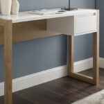 Walker Edison Modern Single Fluted Drawer English Oak Writing Desk in the Room