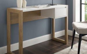 Walker Edison Modern Single Fluted Drawer English Oak Writing Desk in the Room