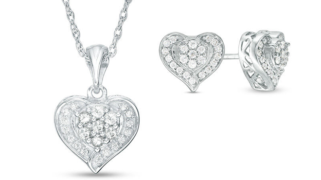 Zales Lab Created White Sapphire Heart Pendant and Stud Earrings Set