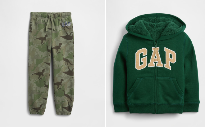 babyGap Relaxed Logo Pull On Joggers and Logo Sherpa Lined Zip Hoodie